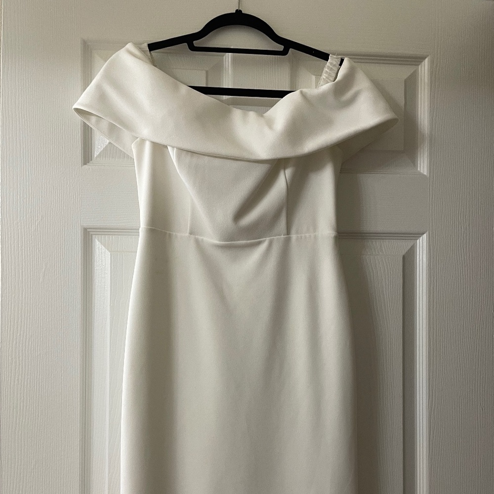 Off shoulder white cocktail dress